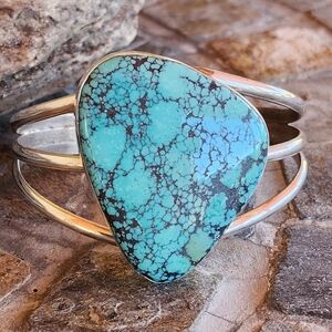 Sterling Silver Signed Native Turquise Cuff Bracelet